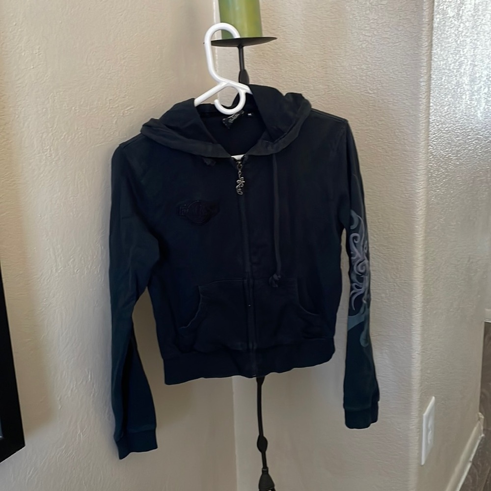 Hard Rock Cafe Black Designer Full Zippered Hoodie Jacket